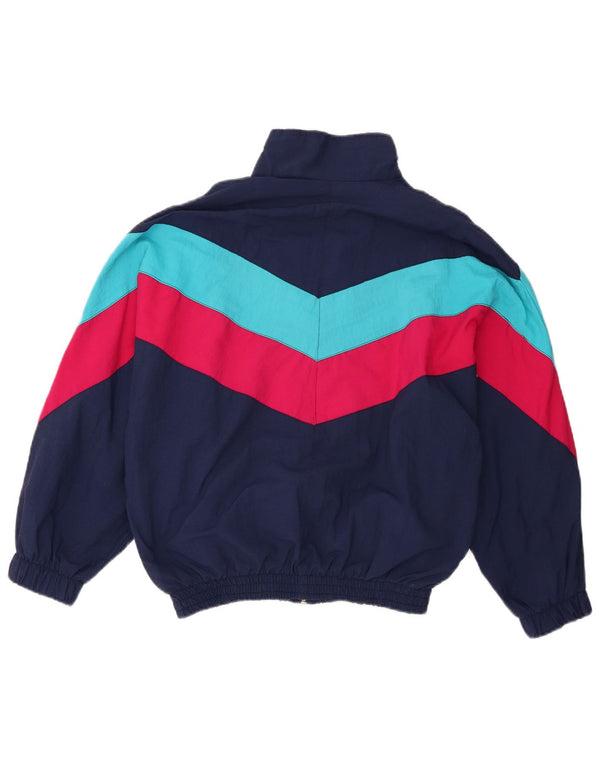 Jaqueta de treino feminina vintage Reino Unido 16 grande bloco colorido azul marinho