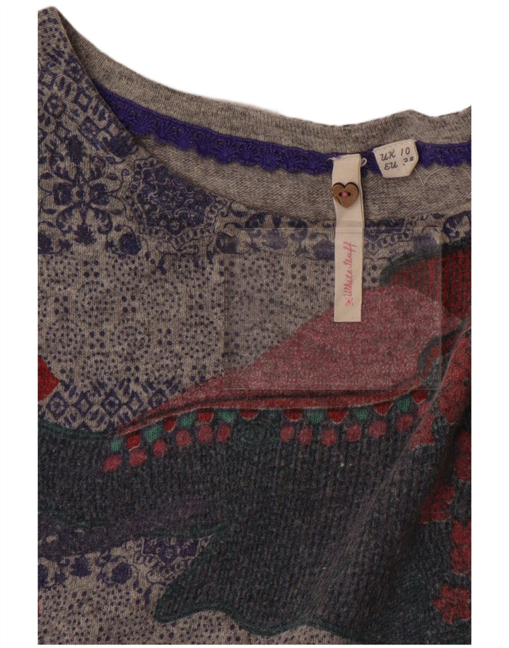 WHITE STUFF Suéter feminino com gola canoa e gola redonda Reino Unido 10 pequeno cinza