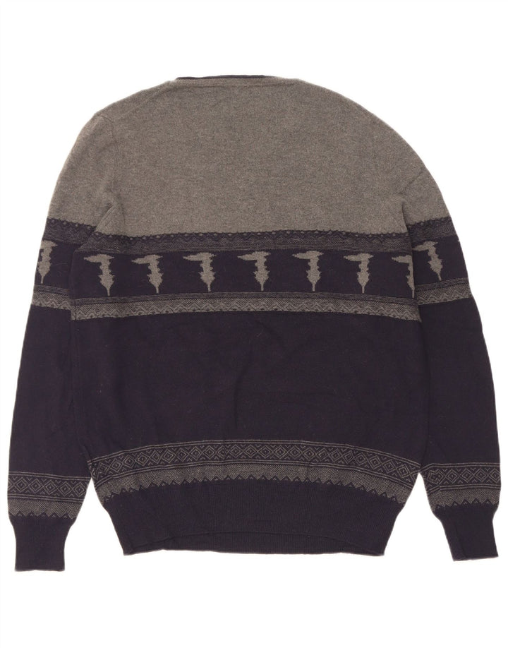 Suéter masculino Trussardi com gola barco e bloco colorido azul marinho médio