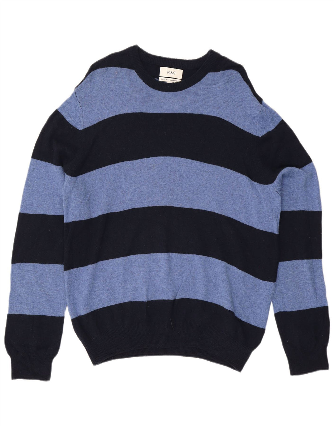 Suéter masculino Marks & Spencer com gola canoa XL de lã listrada azul marinho