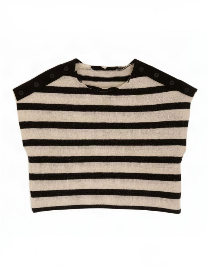 Top curto sem mangas feminino Zara UK 10 pequeno poliéster listrado preto