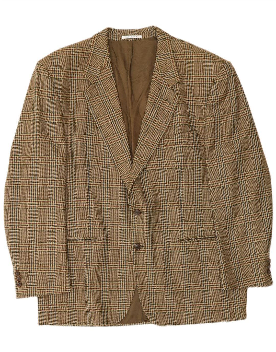 Jaqueta blazer masculina vintage com 2 botões Reino Unido 40 grande houndstooth bege