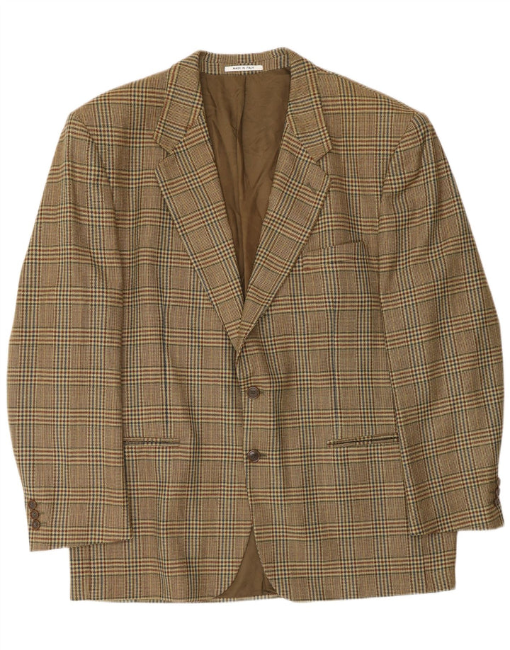 Jaqueta blazer masculina vintage com 2 botões Reino Unido 40 grande houndstooth bege