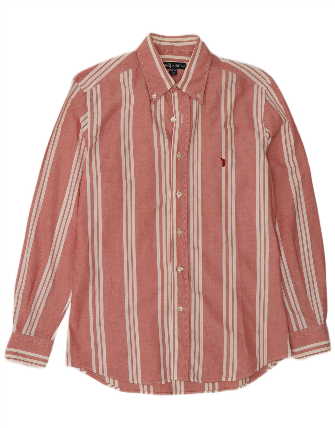 Camisa masculina John Ashfield tamanho 39 15 1/2 médio listrado vermelho