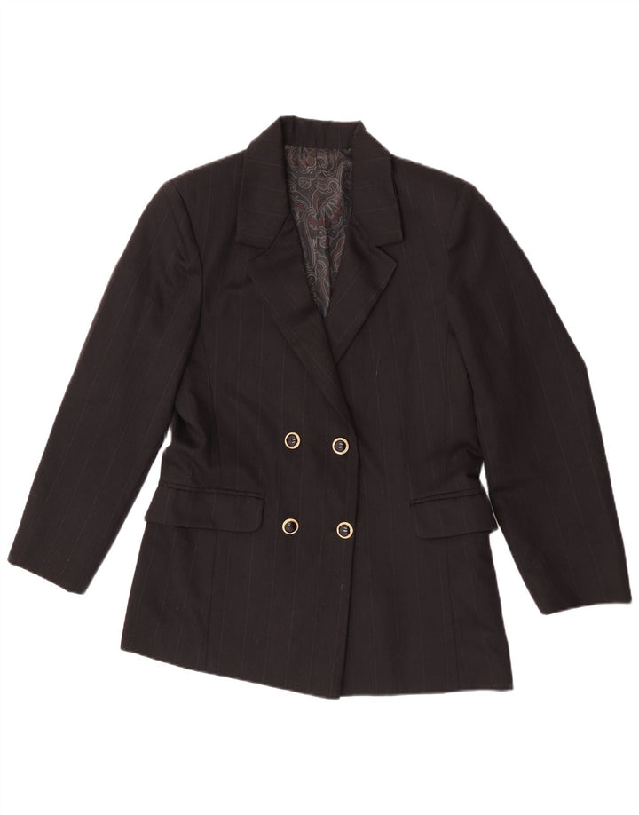 Jaqueta blazer feminina vintage com peito duplo Reino Unido 12 listras pretas médias