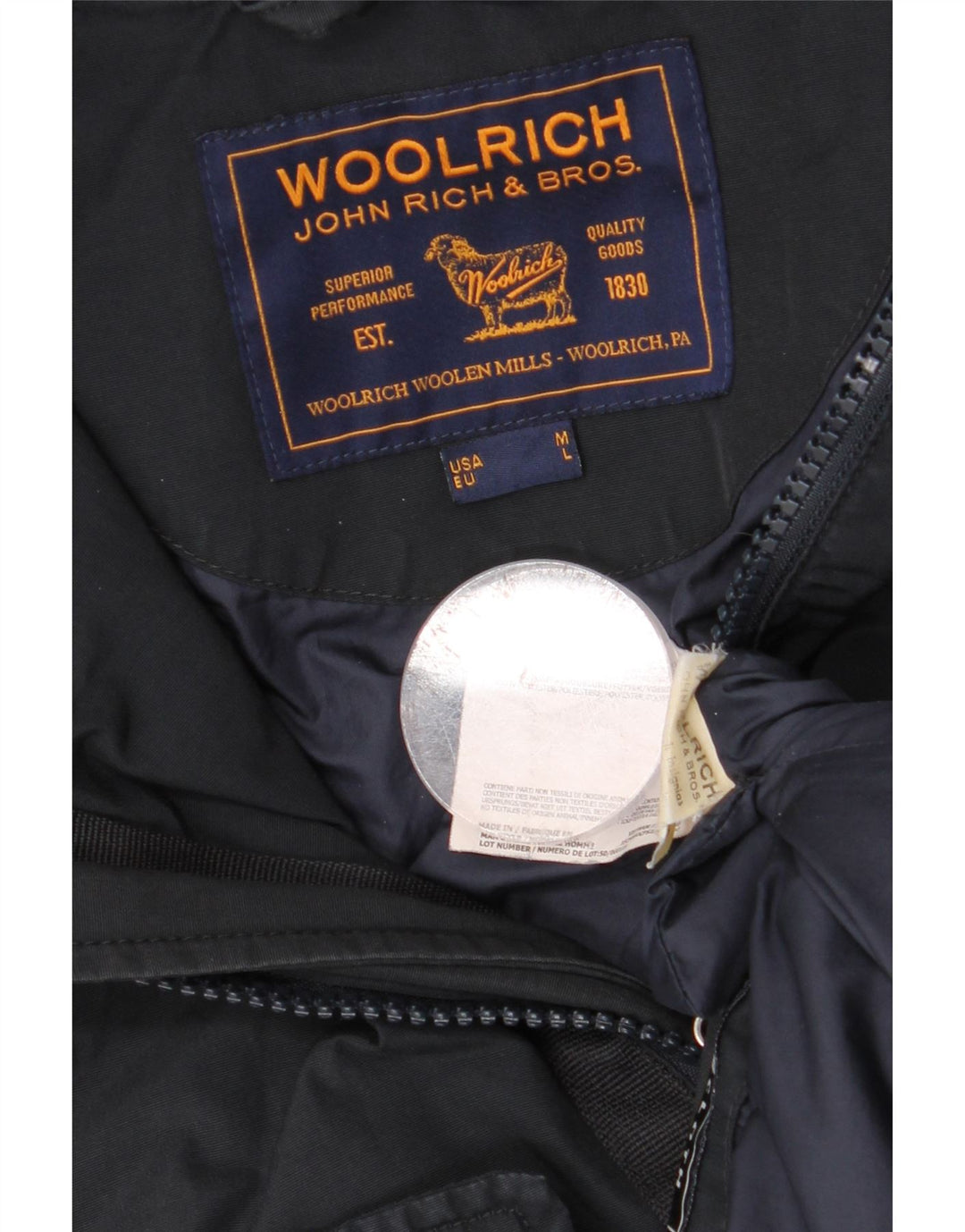 Jaqueta parka masculina WOOLRICH com capuz Reino Unido 40 grande algodão azul marinho