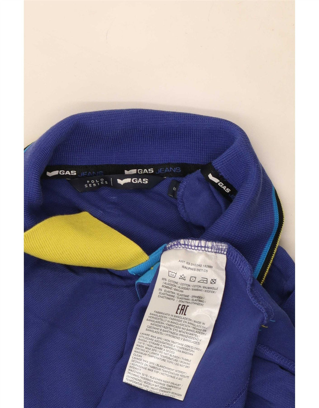 Camisa polo masculina Gas pequena listrada azul de algodão