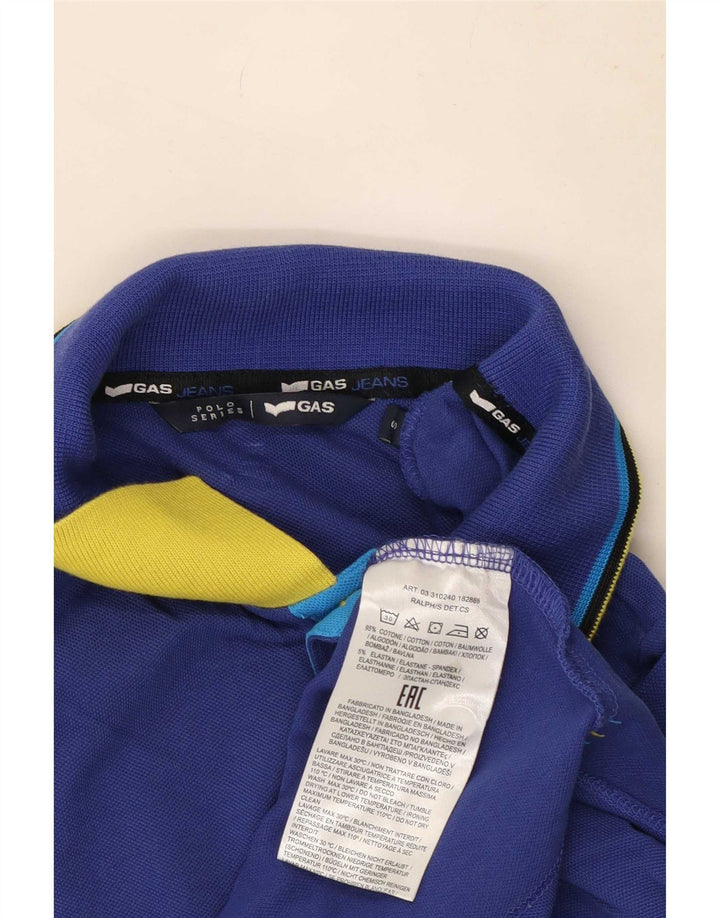 Camisa polo masculina Gas pequena listrada azul de algodão