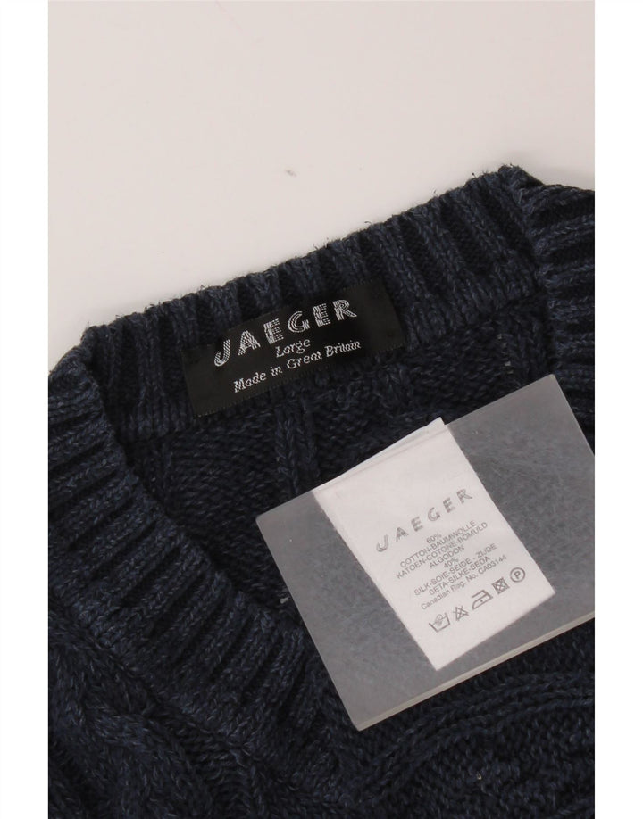 Suéter masculino Jaeger com decote em V grande algodão azul marinho