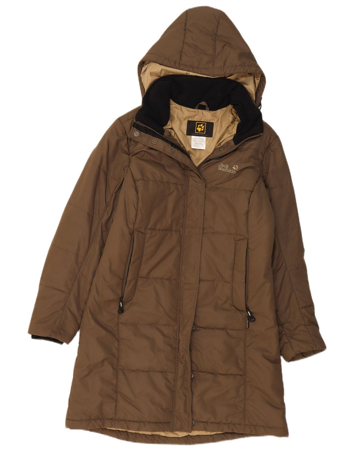 Casaco acolchoado com capuz feminino Jack Wolfskin Reino Unido 12/14 poliéster cáqui médio