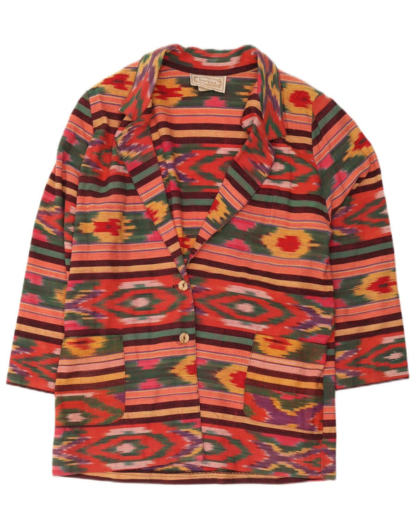Jaqueta blazer vintage feminina com 2 botões Reino Unido 18 XL algodão Ikat multicolorido