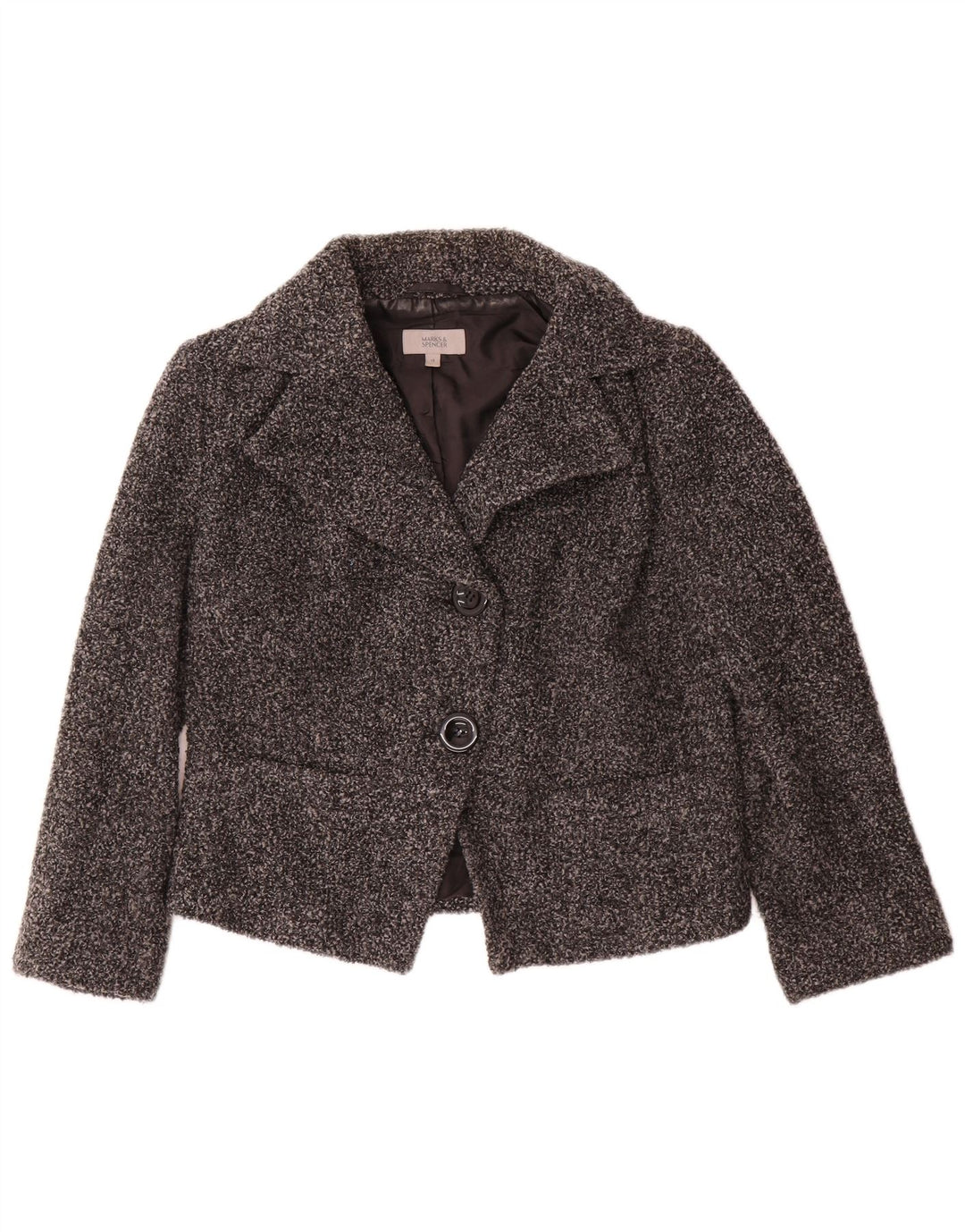 Jaqueta blazer feminina de 2 botões Marks & Spencer Reino Unido 14 grande lã manchada cinza