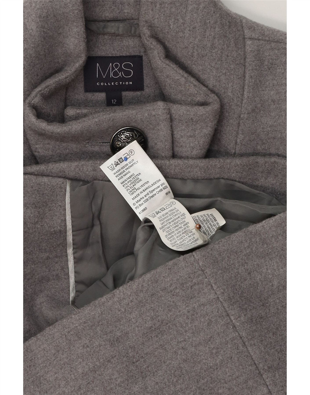 Jaqueta militar feminina Marks & Spencer UK 12 poliéster cinza médio