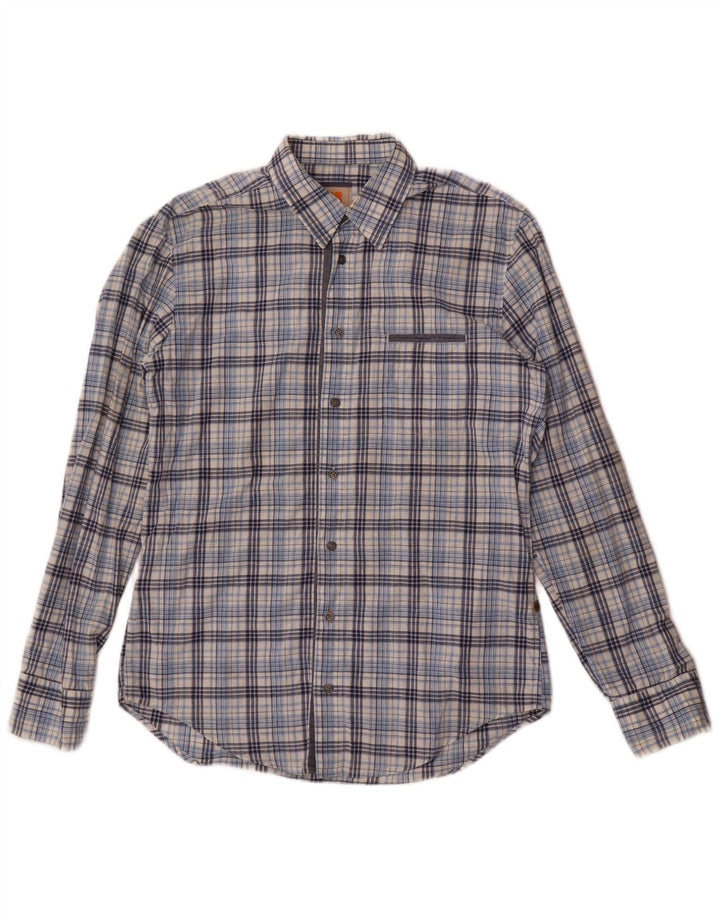Camisa masculina Hugo Boss grande algodão xadrez azul