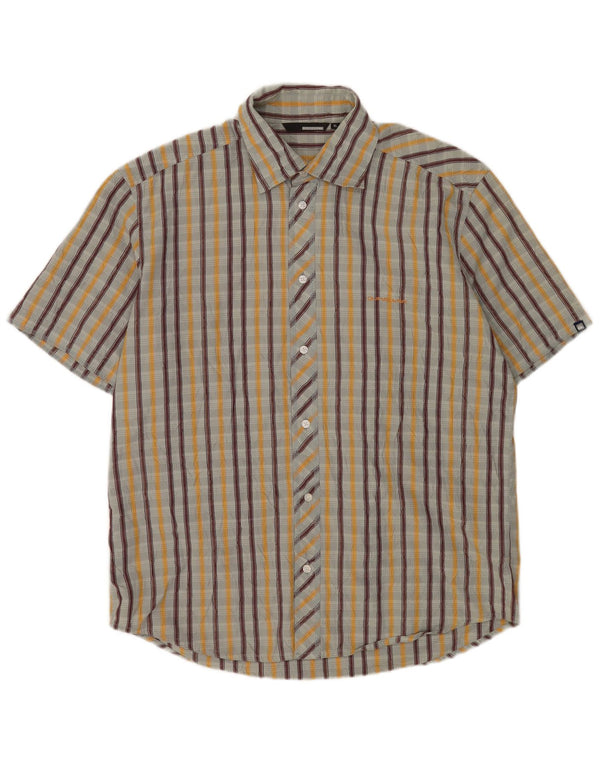 Camisa masculina de manga curta Quiksilver XL cinza listrado algodão