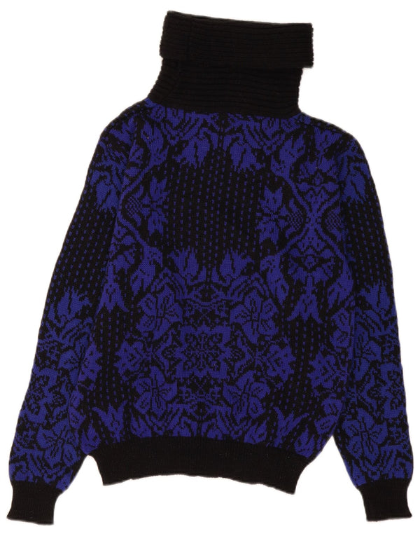 Suéter feminino vintage com gola redonda Reino Unido 14 médio preto floral