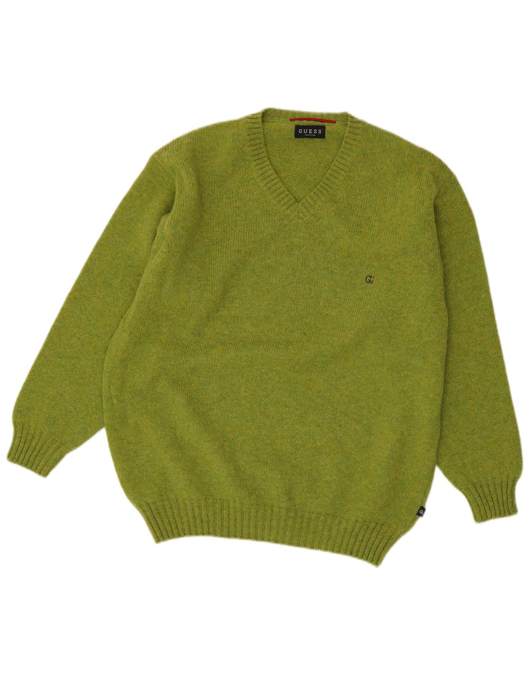 Guess Suéter masculino com decote em V grande lã verde