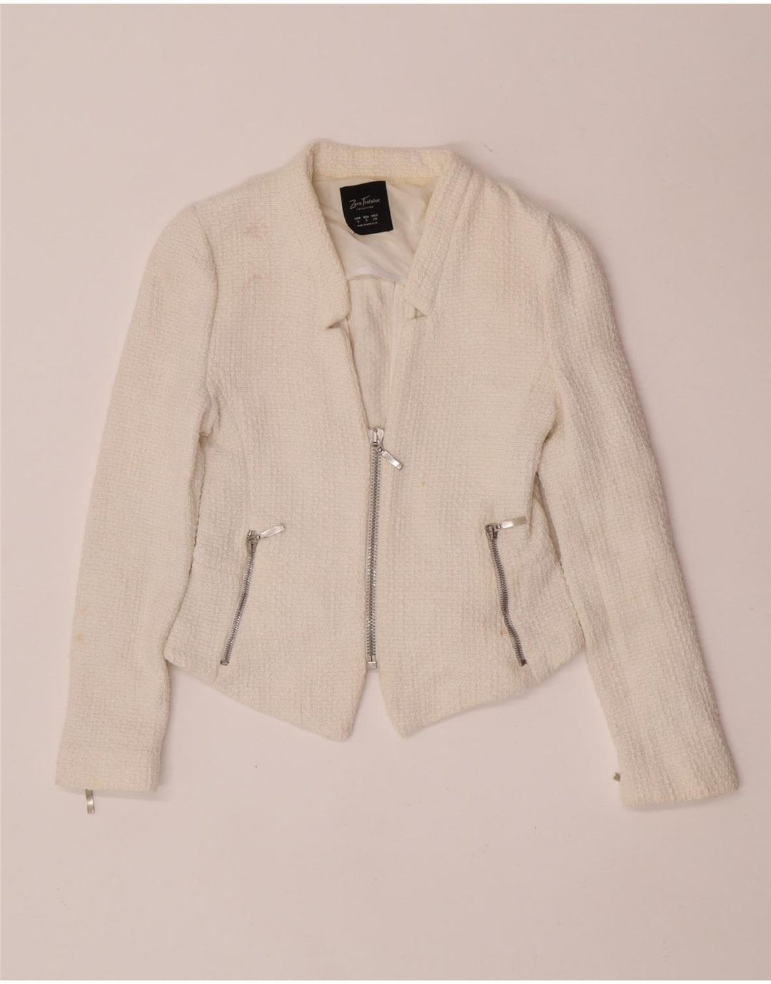 Zara Womens Crop Blazer Jacket UK 8 pequeno algodão branco