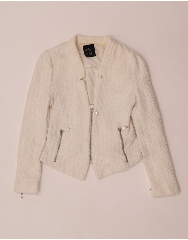 Zara Womens Crop Blazer Jacket UK 8 pequeno algodão branco