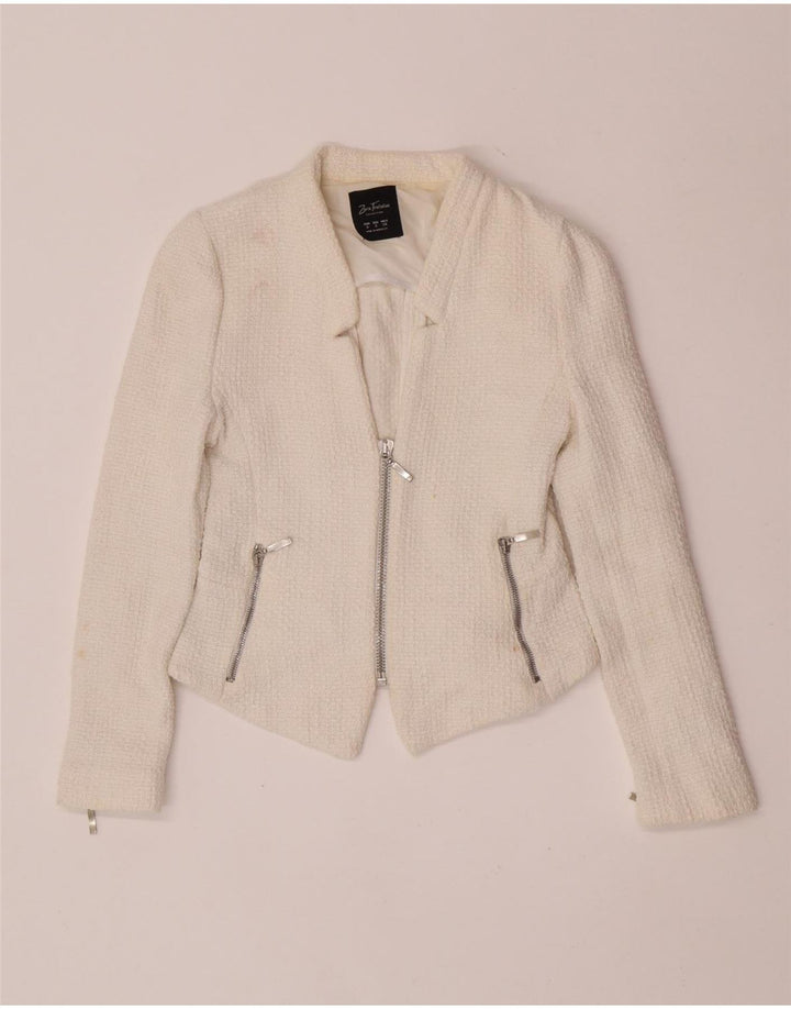 Zara Womens Crop Blazer Jacket UK 8 pequeno algodão branco