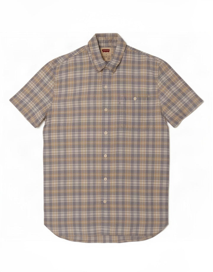 Camisa masculina de manga curta Levi's grande algodão xadrez azul