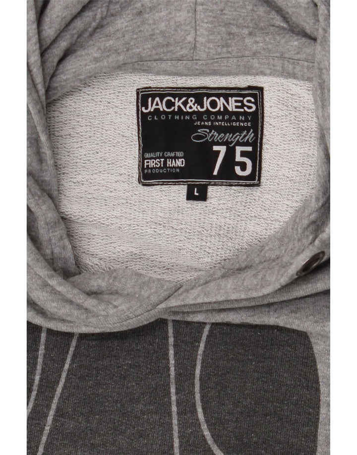 JACK & JONES Mens Graphic Hoodie Jumper Large Grey Cotton Vintage Jack & Jones and Second-Hand Jack & Jones from Messina Hembry 