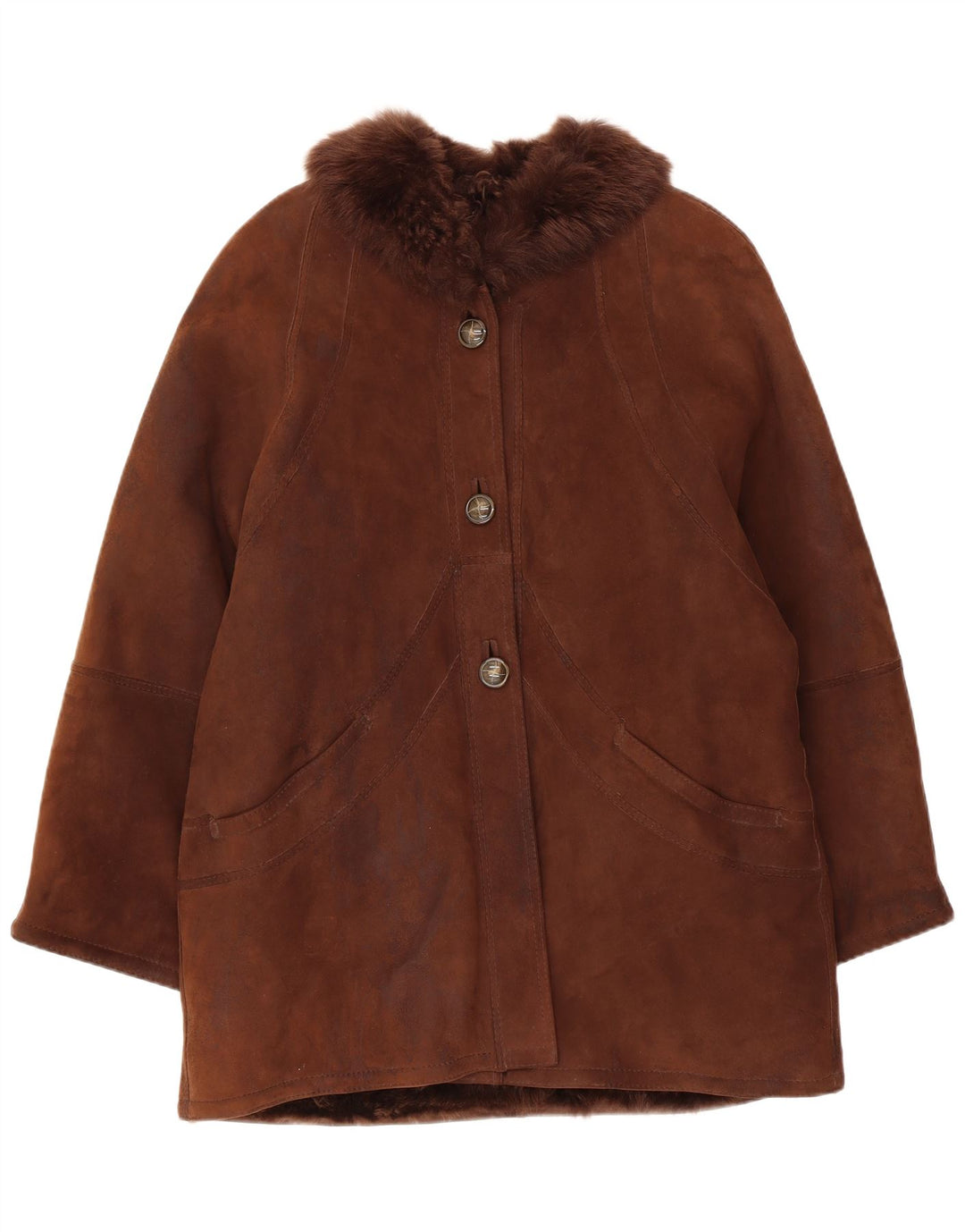 Casaco feminino vintage de shearling UK 14 grande marrom