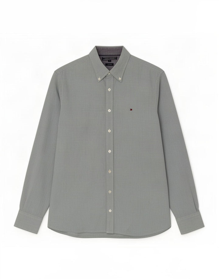 Camisa masculina Tommy Hilfiger Custom Fit de algodão verde médio