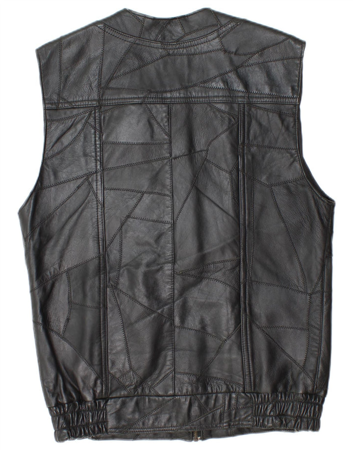 Colete de couro masculino VINTAGE UK 38 patchwork preto médio
