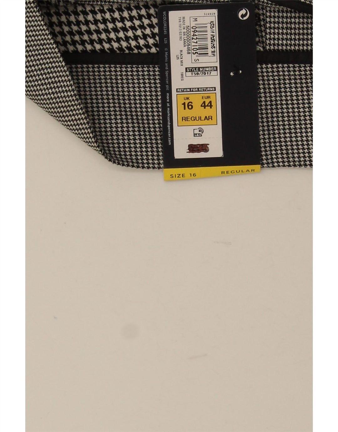 Saia plissada feminina Marks & Spencer UK 16 grande W34 preta Houndstooth