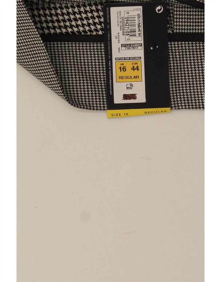 Saia plissada feminina Marks & Spencer UK 16 grande W34 preta Houndstooth