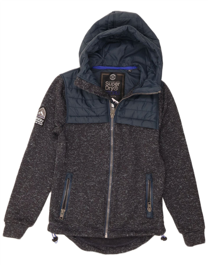 Suéter masculino Superdry com capuz e zíper pequeno poliéster manchado cinza