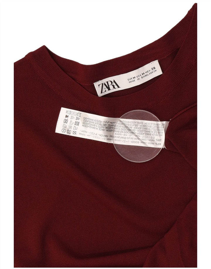 Zara Camiseta Feminina Top UK 12 Médio Borgonha Viscose
