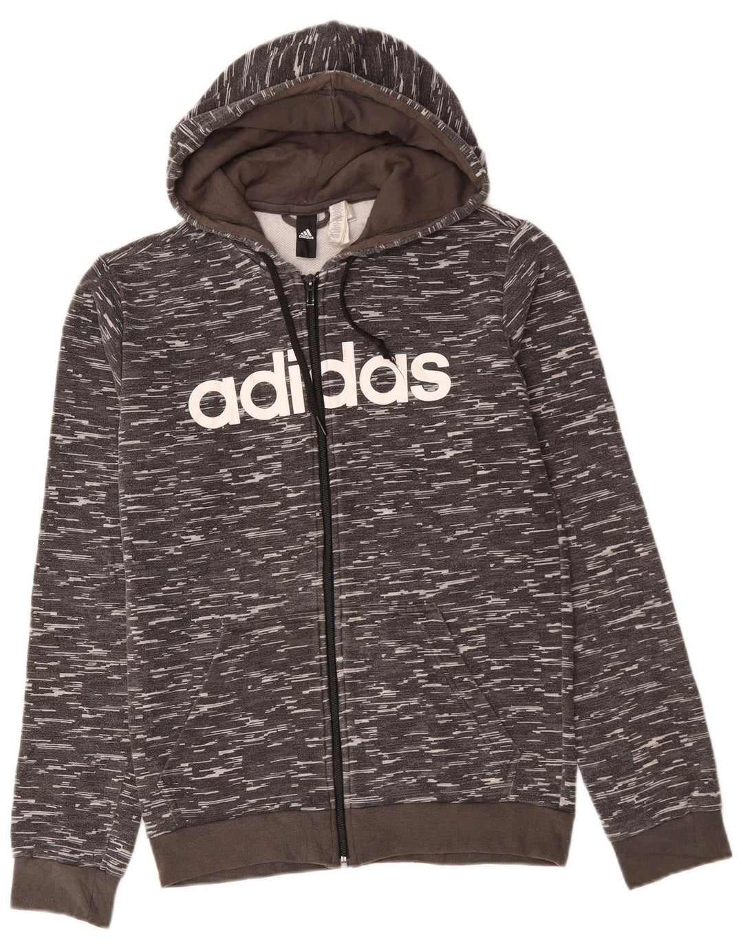 ADIDAS Suéter masculino com capuz e zíper gráfico cinza médio algodão manchado
