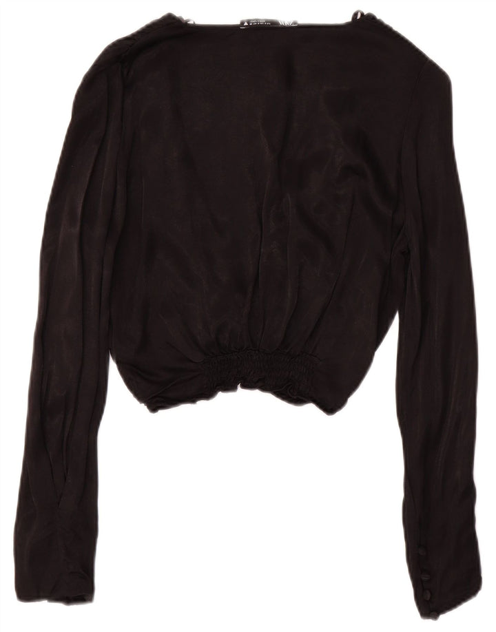 Zara Womens Long Sleeve Crop Top Reino Unido 10 Pequeno Preto