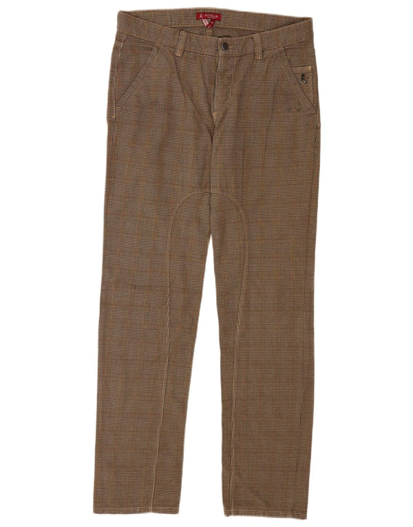 Calça casual masculina SIVIGLIA de ajuste regular W34 L34 marrom houndstooth algodão