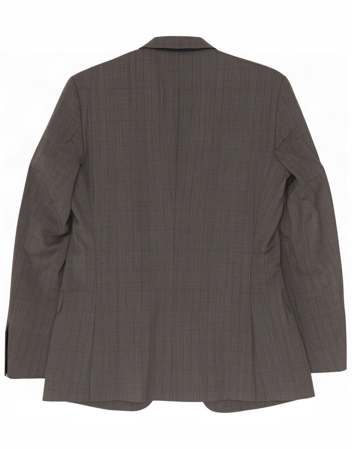 Jaqueta blazer masculina Hugo Boss com 2 botões EU 48 lã virgem xadrez cinza médio