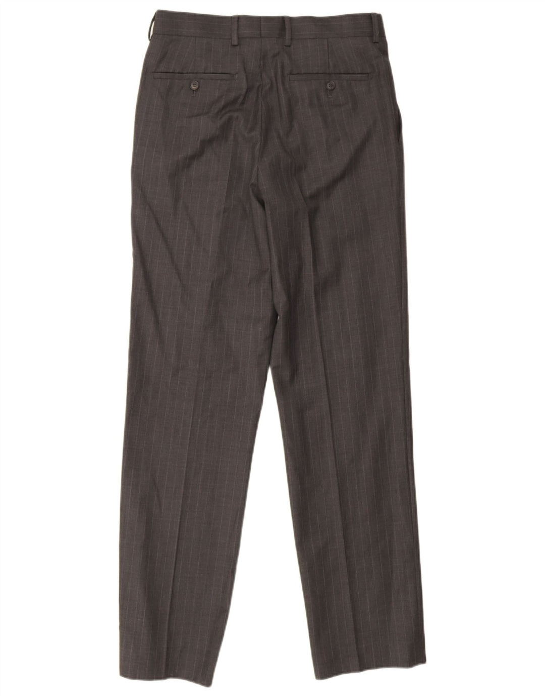 Calça masculina de terno reto French Connection W30 L33 lã listrada cinza