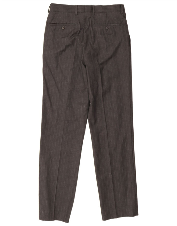 Calça masculina de terno reto French Connection W30 L33 lã listrada cinza