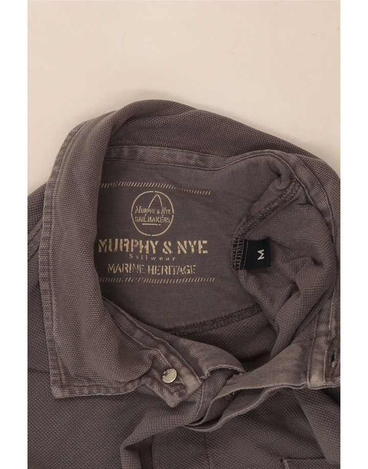 Camisa polo masculina Murphy & Nye Sailmakers de manga comprida e ajuste solto cinza médio