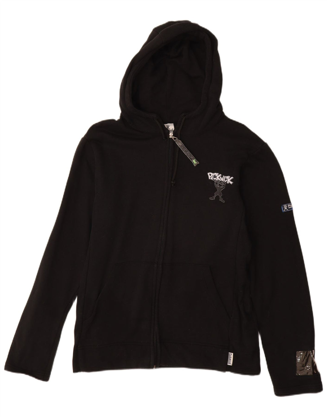 Suéter masculino com capuz e zíper gráfico Pickwick de algodão preto médio