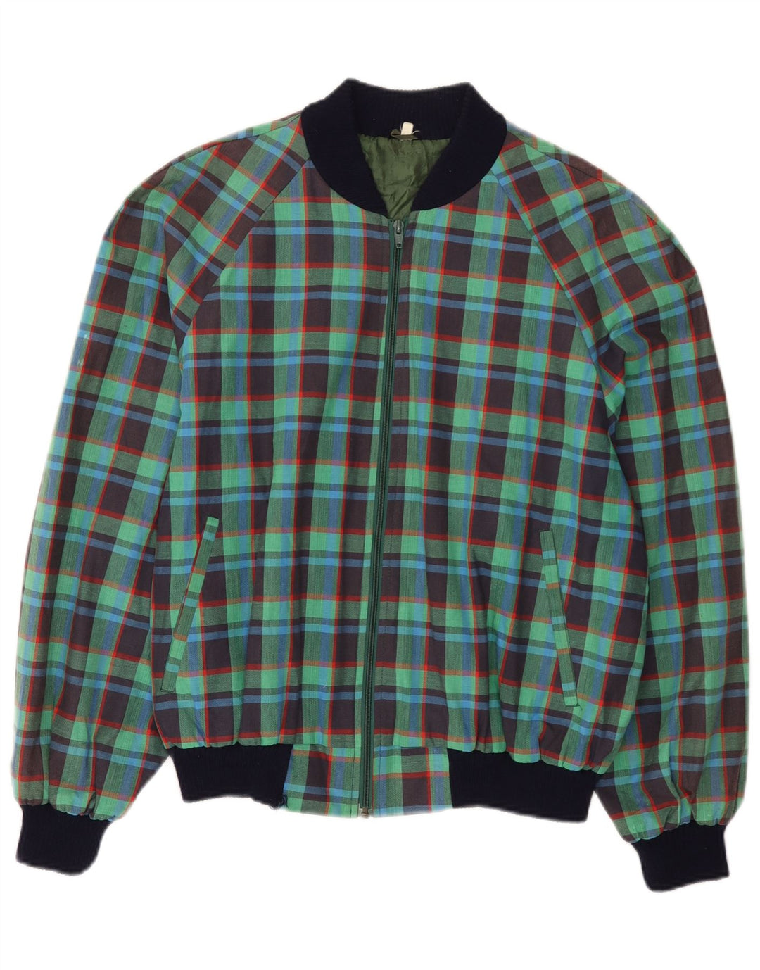 Jaqueta bomber feminina VINTAGE IT 50 XL algodão xadrez verde