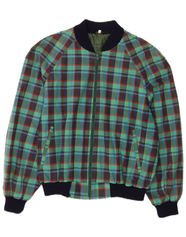 Jaqueta bomber feminina VINTAGE IT 50 XL algodão xadrez verde