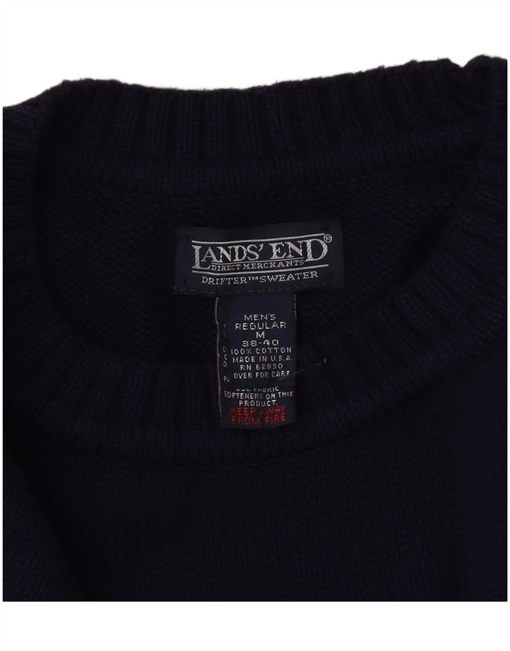 Suéter masculino Lands End com gola redonda, lã azul marinho médio