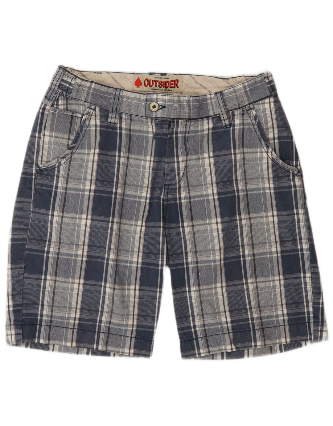 Shorts Chino Masculino Outsider W30 Algodão Xadrez Azul Médio
