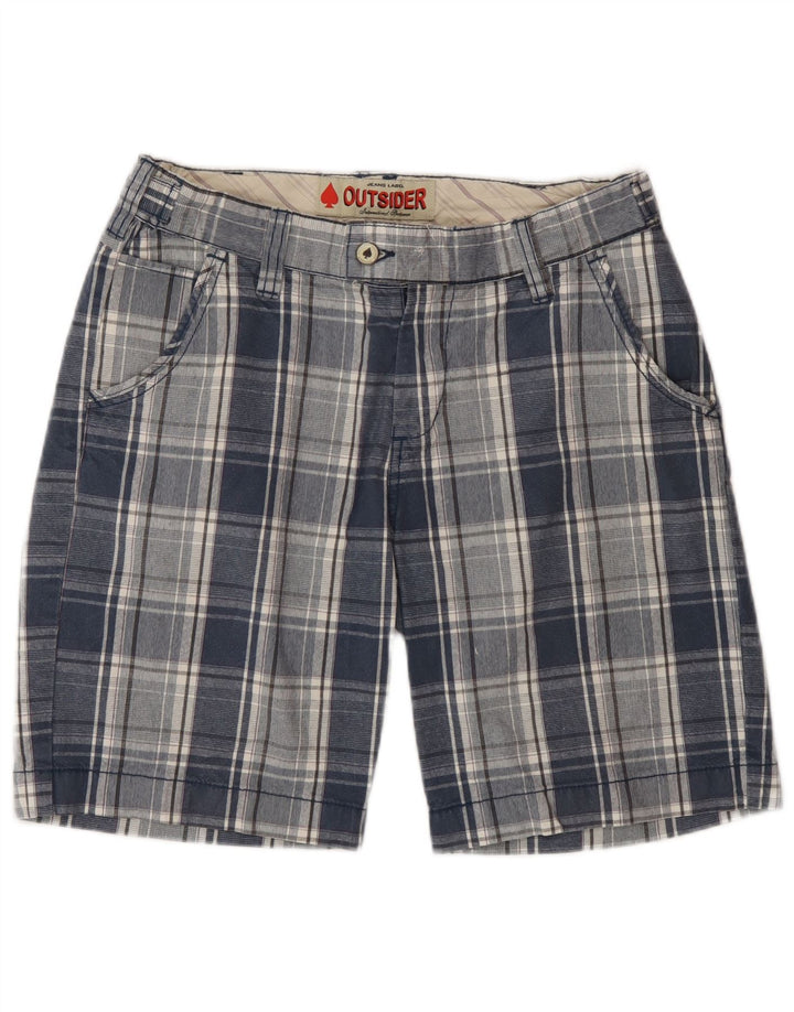 Shorts Chino Masculino Outsider W30 Algodão Xadrez Azul Médio