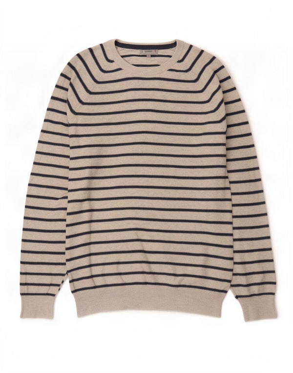 Suéter masculino Marks & Spencer com gola canoa grande listrado cinza