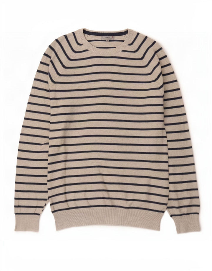 Suéter masculino Marks & Spencer com gola canoa grande listrado cinza