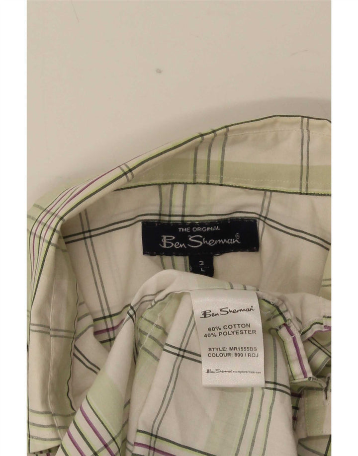 Camisa masculina de manga curta Ben Sherman, algodão xadrez verde grande