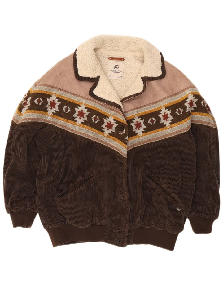 Jaqueta feminina de veludo Sherpa Pull & Bear Reino Unido 10 pequeno bloco colorido marrom